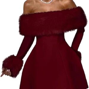 NEW! Elegant Off-Shoulder Burgundy Dress